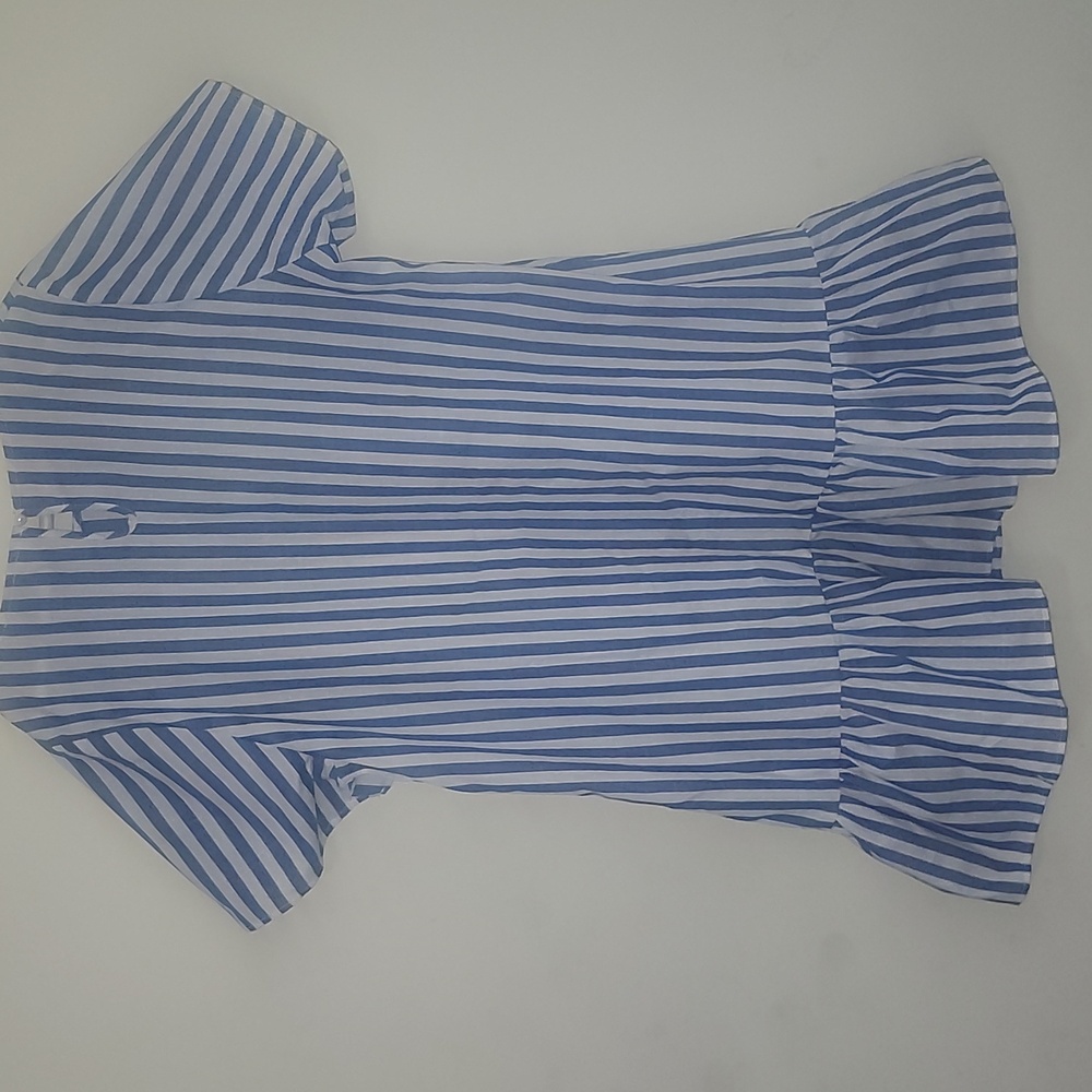 Blue and White Striped Ruffle-Hem Dress - Picture 2 of 5
